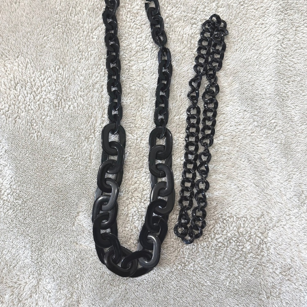 2 pieces Black Chunky Acrylic Chain Link Strand Statement Necklaces